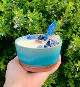 English Pear & Freesia - Turquoise Pottery Bowl Candle