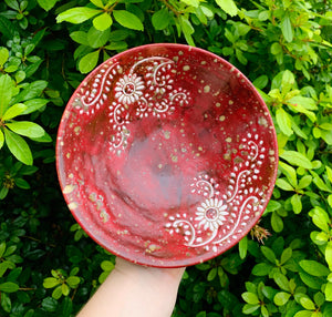 Fire Red Hand Painted Bowl