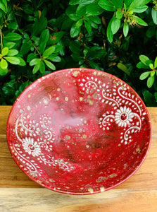 Fire Red Hand Painted Bowl